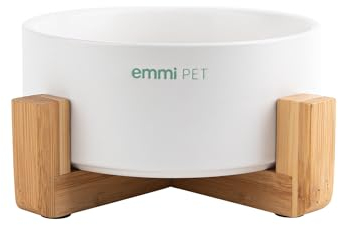 emmi-Pet Keramiknapf mit Holzhalter, Futternapf für Hunde & Katze, Wassernapf für Hund&Katze, Futterstation für kleine & große Hunde, Fressnapf, 750ml