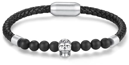COAI Herren Skull Leder Armband mit Matten Onyx Perlen