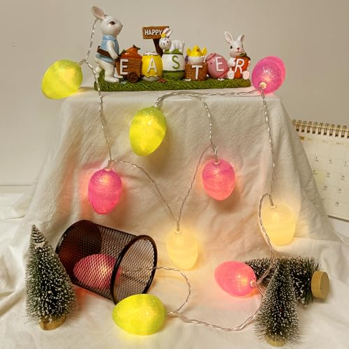 Lichterkette Ostern mit 10 LED Eier, Osterlichterkette 1.6m, Osterdeko Tisch Warmweiß, Ostern Deko Modern, Ostereier Lichterketten zum Aufhängen, Osterdekoration Innen, Osterdeko für Fenster Baum Bunt