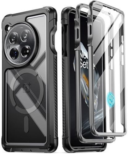 Poetic Guardian Case Compatible with OnePlus 12 5G (2024), Built-in Screen Protector 【Work with Fingerprint ID】, Full-Body Hybrid Shockproof Protective Rugged Clear Cover Case, Black/Clear