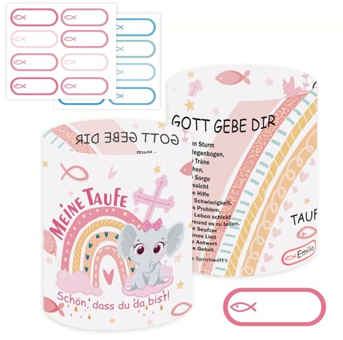 HOWAF Taufe Deko Mädchen, 8 Windlicht Taufe mit Fische Namensaufkleber, Windlicht Fisch Tischdeko Taufe, Meine Taufe Deko Kerzen, Taufdeko, Deko Taufe Mädchen, Taufe Geschenk, Taufgeschenke Mädchen