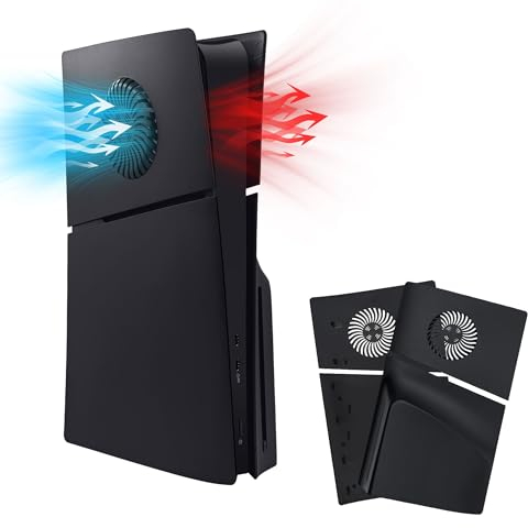 Mcbazel PS5 Slim Faceplate Replacement Hard Side Panel Plate,Protective Replacement Cover with Cooling Vent Accessories for Playstation 5 Slim Disc Edition - Black