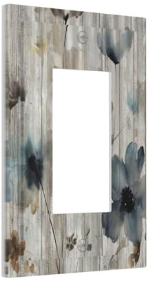 Xuejiaku Cubiertas decorativas para enchufes rústicas, beige, azul, flor, vintage, gris, tablón de madera, granja, 1 banda, decoración individual GFCI, placa de cubierta para interruptor de luz, 1