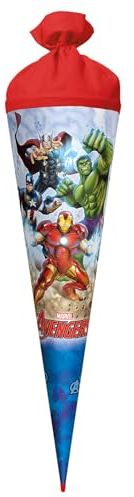ROTH Schultüte groß Marvel Avengers 70 cm - rund, Filzverschluss, ROT(H)-Spitze - Zuckertüte Marvel Avengers Schulanfang