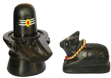 TreegoArt Kunsthandwerk Shivling mit Nandi-Statue, dekoratives Schaustück für Zuhause, Puja und Tempel, 2 Stück