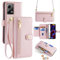 betterfon Hülle Kompatibel mit Xiaomi Redmi Note 12 5G | Leder Handyhülle Praktische Handykette Kartenfächer Brieftasche Umhängetasche Kompatibel für Redmi Note 12 5G | Rosa