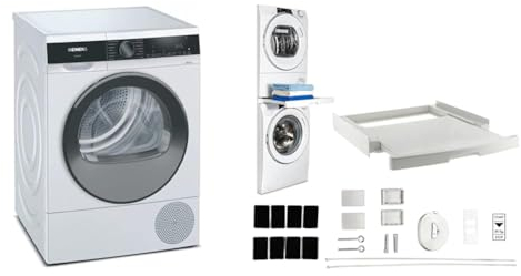 Siemens WQ33G2D40 Wärmepumpentrockner für 8 kg Wäsche & CARE + PROTECTUniversal-Zwischenbaurahmen, Platzsparender Zwischenbausatz, Universell für Waschmaschinen mit Tiefe 47-62 cm