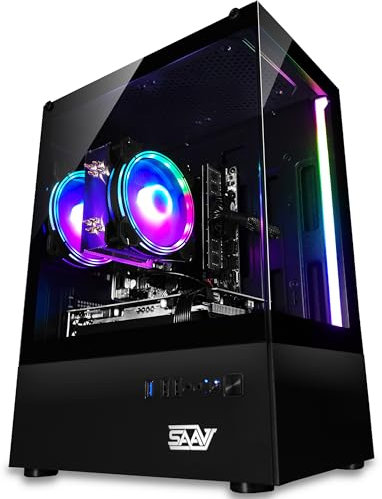 SAAV X1 Prebuilt Gaming PC Desktop with Intel i5 3.4GHz, 16GB RAM, GEFORCE GTX 750 GDDR5 GPU, 512GB NVME, WiFi 6, Bluetooth, Win 10, Mouse Keyboard, PC Gaming Computer Desktop, 1-Year Warranty
