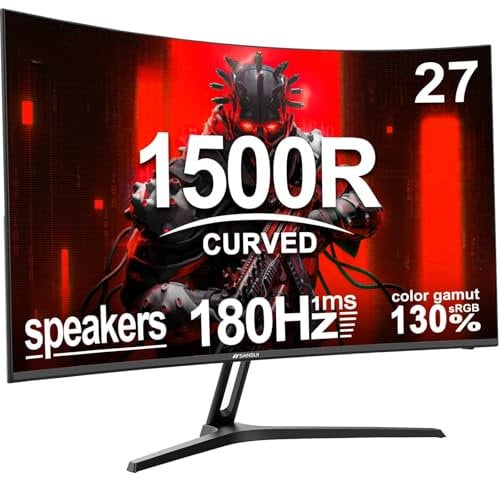 Minifire 27 Zoll Gaming Monitor, 180Hz, Curved Gaming Monitor, Lautsprecher, 1500R, 1Ms, sRGB130%, FHD 1080P Computer Bildschirm, VESA kompatibel, Eye Care Adaptive Sync HDMI&DP Prots(MFG27C1 )