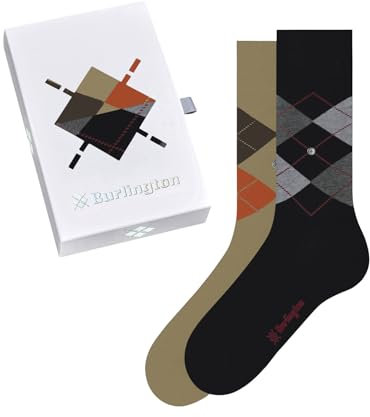 Burlington Herren Socken Basic Gift Box M So Baumwolle gemustert 2 Paar, Mehrfarbig Black Beige 0039, 40-46