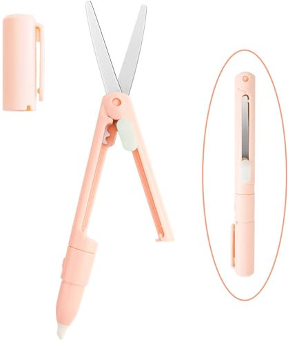 CCR Portable Pen Shape Scissors Small Paper Scissor,Ceramic Pencutter Utility for Paper,Creative Safe Folding Scissors DIY Multifunction Paper Cutting Art Tool for Office School(Pink)