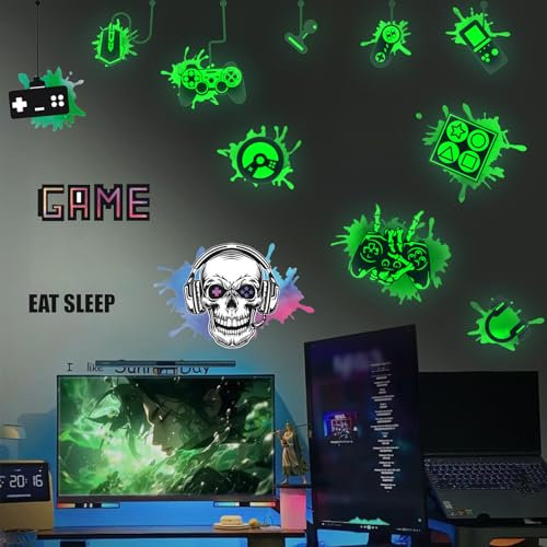 ANHUIB Gaming Sticker for Walls,Glow in the Dark Game Stickers,Gamer Zone Wall Stickers,Xbox Stickers for Walls,Gamer Wall Decals,Gaming Wall Art,Boys Bedrooms Wall Stickers,Gaming Bedroom Accessories