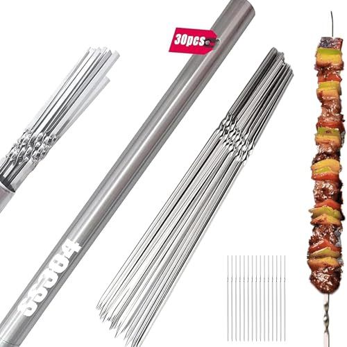 【30-PACK 304 Stainless Steel with Holder】Titan Skewers for Grilling – Flat BBQ Skewers with Storage Tube | Food-Grade, Rust-Proof & Dishwasher Safe | 13.2 Kebab Sticks for Meat, Veggies & Shrimp