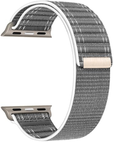 Compatible with Apple Watch Strap 46mm 45mm 44mm 49mm Men, Braided Sport Loop Band for IWatch Series 10 9 8 7 6 5 4 3/SE 2/Ultra 2, Nylon Fabric Strap Grey