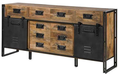 MASSIVMOEBEL24.DE Sideboard Mango Natur lackiert Blackburn #309 | 195x45x90 cm 107 kg Industrial montiert