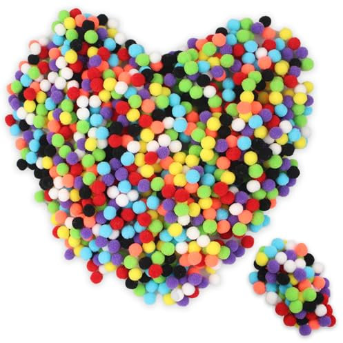 1000pcs Pompons zum Basteln 6 mm,Bastel Pompons Bunt,Kleine Pompons zum Basteln Mini,Pompons Klein,Ponpon Bastelset,Mini Pompons zum Basteln,für Herstellung DIY Party Dekorieren Nähen-Mehrfarbig