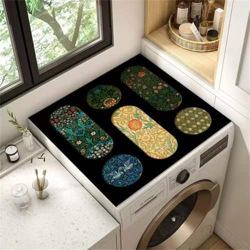 Housse de Machine Laver Motif Géométrique Rétro Protection Supérieure Sèche Linge Imperméable Anti Poussière pour Réfrigérateur Four Buanderie Cuisine Décoration (Couleur 3,60 x60 cm)