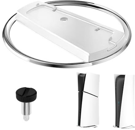 QTMMC Vertical Metal Stand for PS5 Slim/Pro/Disc & Digital Console - Upright Base Holder with Anti-Slip Pad and Screw in White