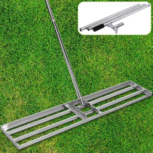 XXXL 118*25cm Rasen Nivellierrechen mit 2m Einstellbare Griff | Rakel Rasen Sanden Flächen Lawn Leveler Flächenebner Rasenrechen Rasenschieber Levelingrake Rechen Vertikutierer Hof Garten Golf