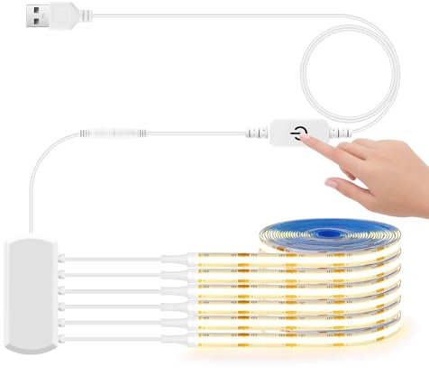 LRGBST 6 Pcs 1M warmwhite Cabinet COB LED Strip, 5V USB Dimmable COB LED Strip with Touch Dimmer Switch for Acoustic Panels Showcases Under Cabinet Lighting