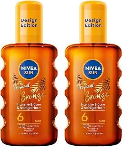 NIVEA SUN Tropical Bronze Ölspray LSF 6 (200 ml), Sonnenschutz für langanhaltende Bräune ohne Selbstbräuner, Sonnenspray mit Carotin-Extrakt und Vitamin E (Packung mit 2)