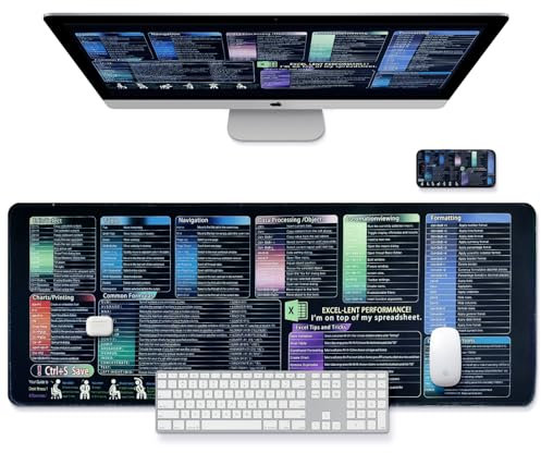OLDBER Mauspad EXCEL XXL–Gaming Mousepad Verbessert Präzision und Geschwindigkeit-800 x 300 mm，Excel Spickzettel Schreibtischunterlage，Mouse Pads für Büro/Home
