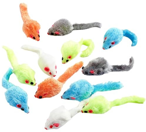 Cat Mouse Toys for Indoor Cats 12PCS, 5 Color Variety Interactive Cat Toy Mice Cat Toy Mouse for Cats, Fur Mouse Kitten Toy Mice Cat Feather Toys with Rattle Sounds (Mixed Color)