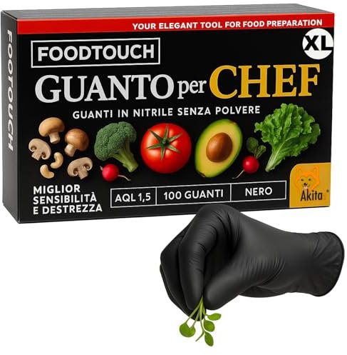 AKITAInk Guanti Chef Nitrile Neri 100 Pezzi Food Touch | Monouso Professionale per Chef e Ristorazione | Senza Polvere, 4g | Ideali per Ristorazione e Manipolazione Alimenti (XL)