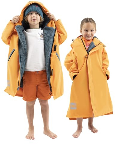 Red Original Unisex Kids Waterproof Dry Pro Changing Robe - Windproof, Warm, Lightweight, Sherpa Fleece Lined, 100% Recycled Material (Bitter Orange, S - 9-12 Years)