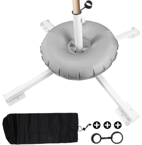 Générique Base de Parasol de Jardin Pliable, Pied de Parasols, avec Sac D'eau, Support Parasol de Jardin, Fixation Anti-Vent, Support de Parasol de Terrasse en Métal Robuste en Forme de Croix