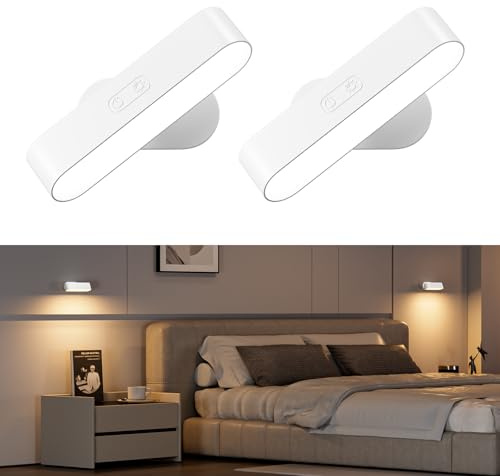 Hensam Battery Operated Wall Lights, Wireless LED Wall Sconce Set of Two, Rechargeable Wall Sconces for Living Room, 5 Colors Dimmable Wall Lamps for Bedroom, White 2 Pack