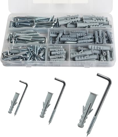 ErShiPing 180 Pz Ganci a Vite da Muro, Gancio a Vite Dritti, Ganci per Quadri in Metallo, Gancio a L Girevoli per Appendere in Legno, Ufficio, Casa, con Tubo di Espansione