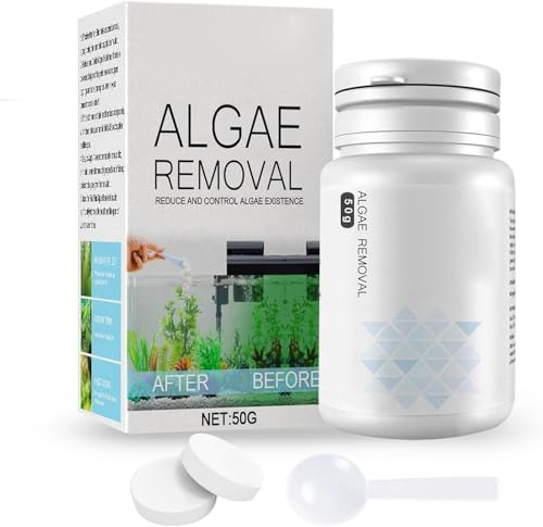 Algae Remover Fish Tank 50g Fish Tank Cleaner Aquatic Algaecide with Spoon, Quick Clear Moss Green Water and Algae, Healthy Environment for Plant (50G)