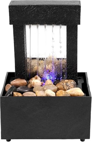 Indoor Tabletop Water Fountain with LED Light, Zen Desktop Water Feature with Rolling Waterfall & Natural River Rocks, Relaxation Decor for Home Office, Bedroom, Meditation, Gifts