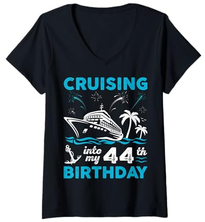 Damen Kreuzfahrt zu Meinem 44. Geburtstag — Kreuzfahrturlaub im Alter von 44 Jahren T-Shirt mit V-Ausschnitt