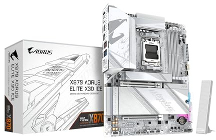 GIGABYTE Scheda madre AORUS Elite X3D ICE AMD AM5 ATX, supporto AMD Ryzen serie 9000/8000/7000, DDR5, fase di alimentazione 16+2+2, 4X M.2, PCIe 5.0, USB4, WIFI7, PCIe-EZ Latch Plus, garanzia di 5