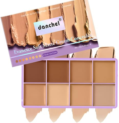 8 Colors Cream Concealer Foundation Palette, Natural Matte Long-Wearing Smudge Proof Waterproof Blendable Full Coverage Cream Contour Highlighter Color Correcting Concealer Foundation Palette Makeup