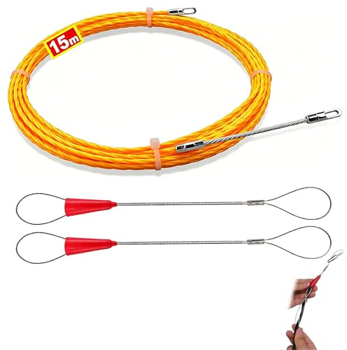 15m Kabeleinziehhilfe mit 2 Kabelbindern | Flexible Einziehfeder für Kabelverlegung in Leerrohren und Elektroinstallationen