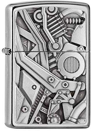 ZIPPO – Sturmfeuerzeug, Motorbike Motor, Emblem Attached, Street Chrome, nachfüllbar, in hochwertiger Geschenkbox