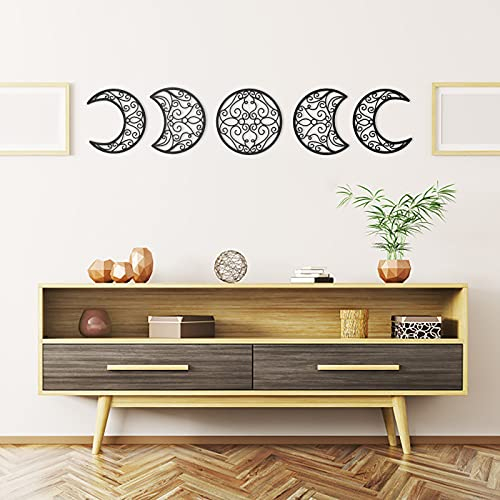 Panxile Mondphasen-Wandbehang, 5 Stück, Holz-Mond-Wanddekoration, Boho-Dekorationen, ästhetische Kunst-Ornamente für Wohnzimmer, Schlafzimmer, Galerie, DIY über dem Bett Kopfteil.