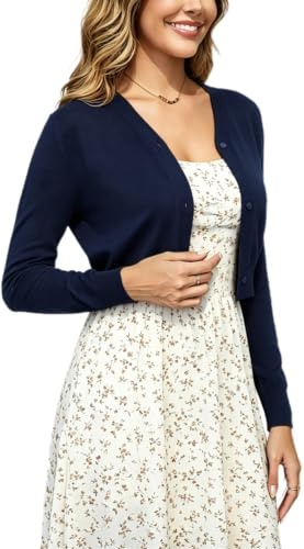 Boléro Femme Cardigan Court Gilet Veste Tricot Bouton Manches Longues pour Robe T Shirt Bretelle Chic Elégante Soirée Fête Décontracté