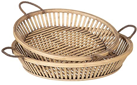LOLAhome Set de 2 bandejas con Asas de Rattan Natural