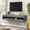 GGMWDSN Tableau TV Meuble Mural Suspendu Marbre Gris, Compartiments Ouverts et Gestion des CâBles Meuble TV Lowboard Bois pour Salon Chambre Salle de Bains