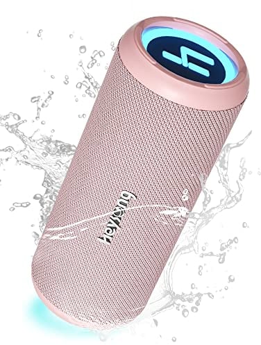 HEYSONG Bluetooth Speaker, Waterproof Portable Wireless Bluetooth Speakers With Led Light, 20W Loud Sound, TF Card, USB Playback, Pool Accessories for Kayak, Outdoor, Camping, Gifts for Women-Pink
