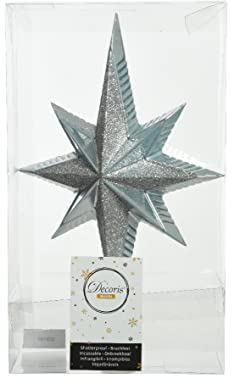 Kaemingk Christbaumspitze Kunststoff 25cm Stern mit Glitzer Weihnachtsbaumspitze hellblau blau Silber