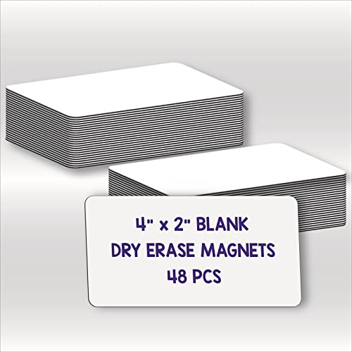 IMAGAME Trocken abwischbare Magnete, blanko, magnetisch, trocken abwischbar, 48 Stück, für Whiteboard, Mehrzweck-Magnetetiketten zum Beschriften für Klassenzimmer, Zuhause, Bildung, Büro, 10,2 x 5,1