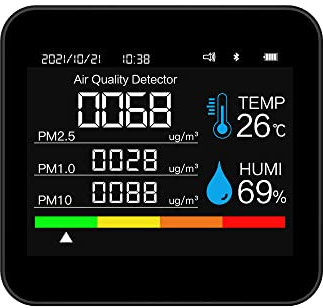 KKnoon 9 in 1 BT Air Quality Monitor CO2 Meter Carbon Dioxide Detector Time/Date CO2 TVOC HCHO PM2.5 PM1.0 PM10 Temperature Humidity Detection Support APP Control with Alarm Function for Home