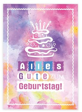 XXL A4 Glückwunschkarte zum Geburtstag Geburtstagskarte Geburtstagsgruß Grußkarte Happy Birthday Mädchen Mädels große Klappkarte Gratulazionskarte Aquarell Geburtstagstorte