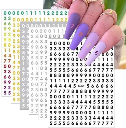 Bunte Zahlen-Nagelsticker, 6 Bögen, 3D-Hologramm-Luxus-Laser-Nagelsticker in Gold, Silber, Roségold und Schwarz, selbstklebend, für Frauen und Mädchen, DIY-Nageldekoration, Manikür