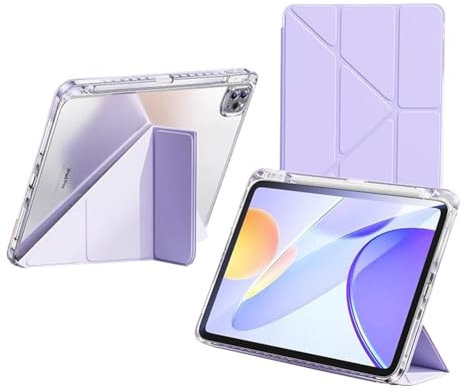 QoKcoahn Custodia per iPad Air 13 2024, custodia trasparente per iPad di sesta generazione con portapenne, supporto intelligente, protezione per accensione e spegnimento automatico, viola